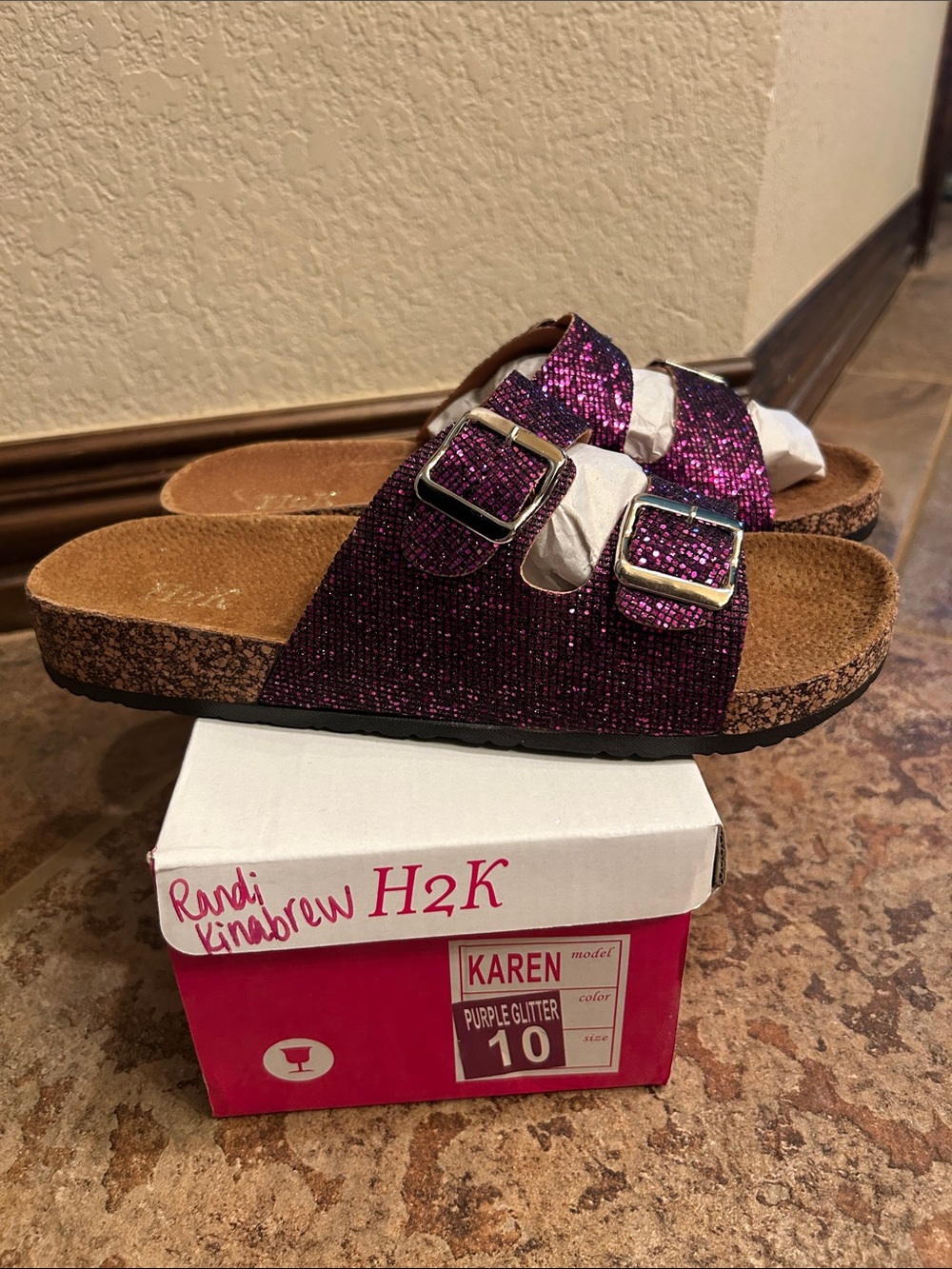 Karen Purple Glitter Double-Buckle Sandals for Women